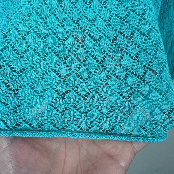 Ruby Ribbon Top Women Medium Large Blue Crochet Open Knit Cap Sleeve Relaxed Fit - Picture 4 of 8